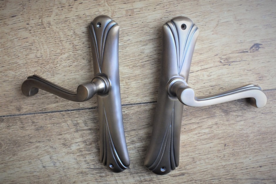 Art Nouveau Door Handles - Antique Brass