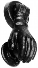 "Hand" Antique Black Iron Door Knocker