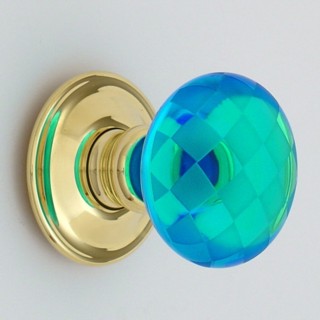 Bright Blue Chequerboard Glass Door Knob