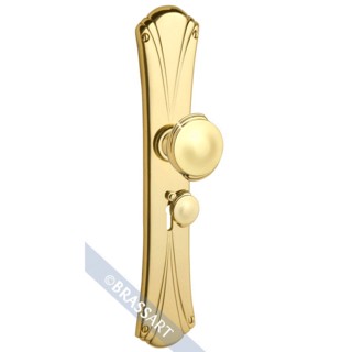 Art Deco Door Knob on Lock Plate with Escutcheon