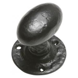 Oval Antique Black Iron Door Knob on Round Rose