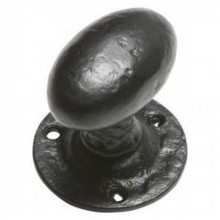 Oval Antique Black Iron Door Knob on Round Rose